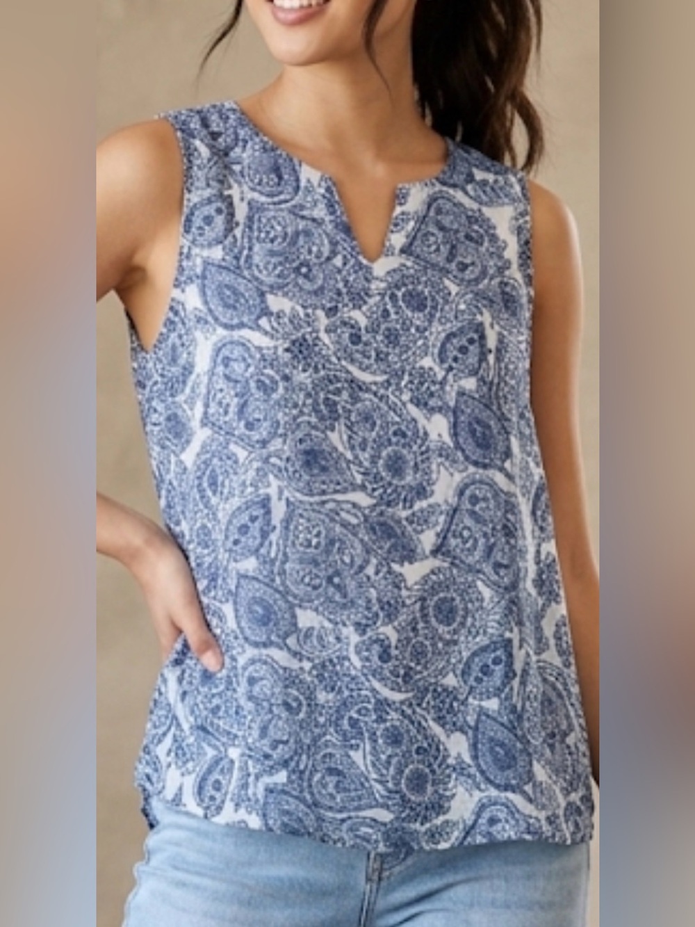 Christina Blue Paisley Notch-Neck Sleeveless Camisole - Picture 1 of 11